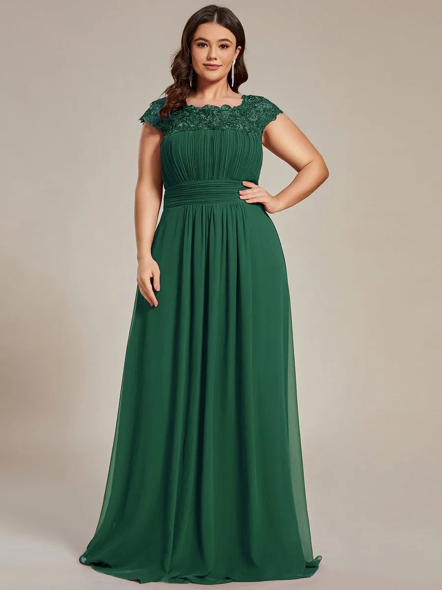 Flattering A-Line Chiffon Lace Evening Dress for Wedding with Cap Sleeve