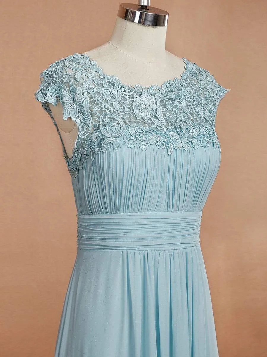 Flattering A-Line Chiffon Lace Evening Dress for Wedding with Cap Sleeve
