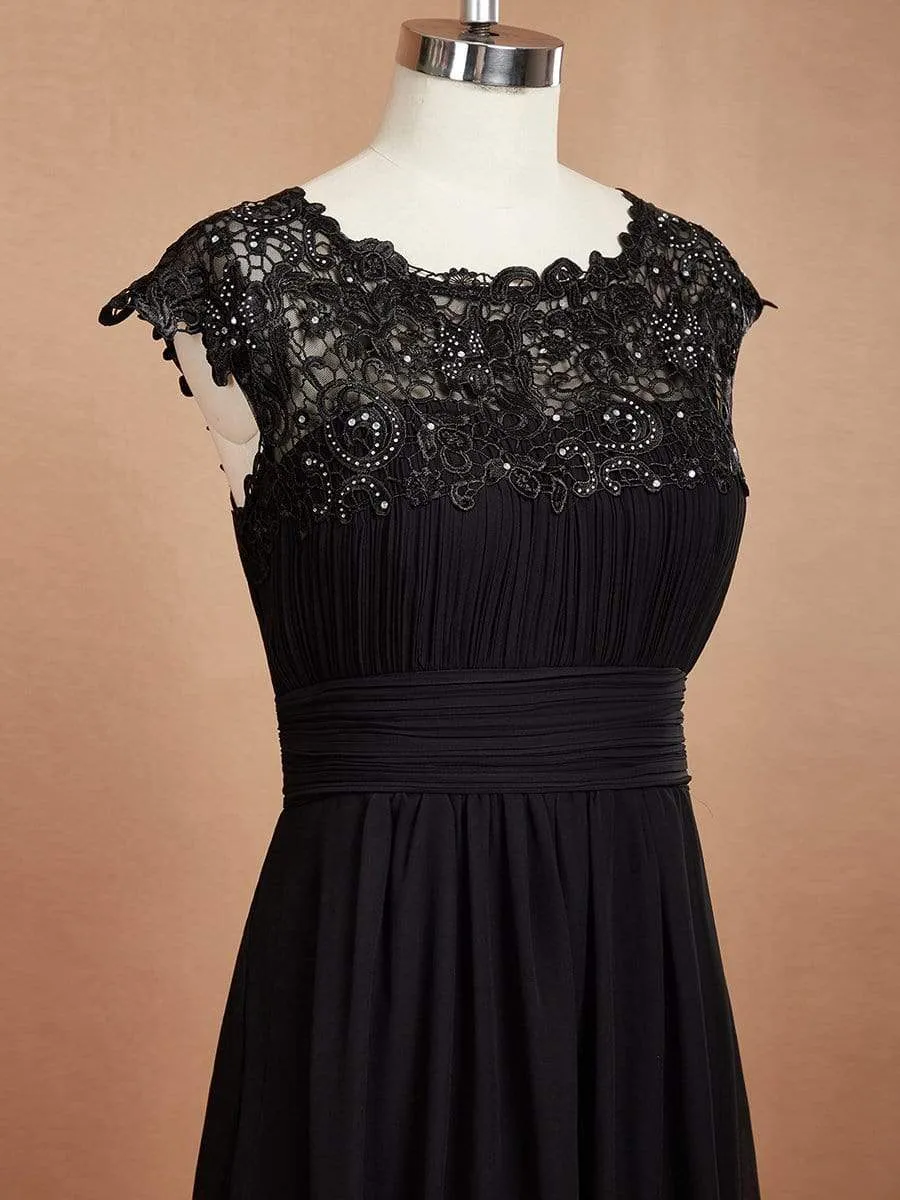 Flattering A-Line Chiffon Lace Evening Dress for Wedding with Cap Sleeve
