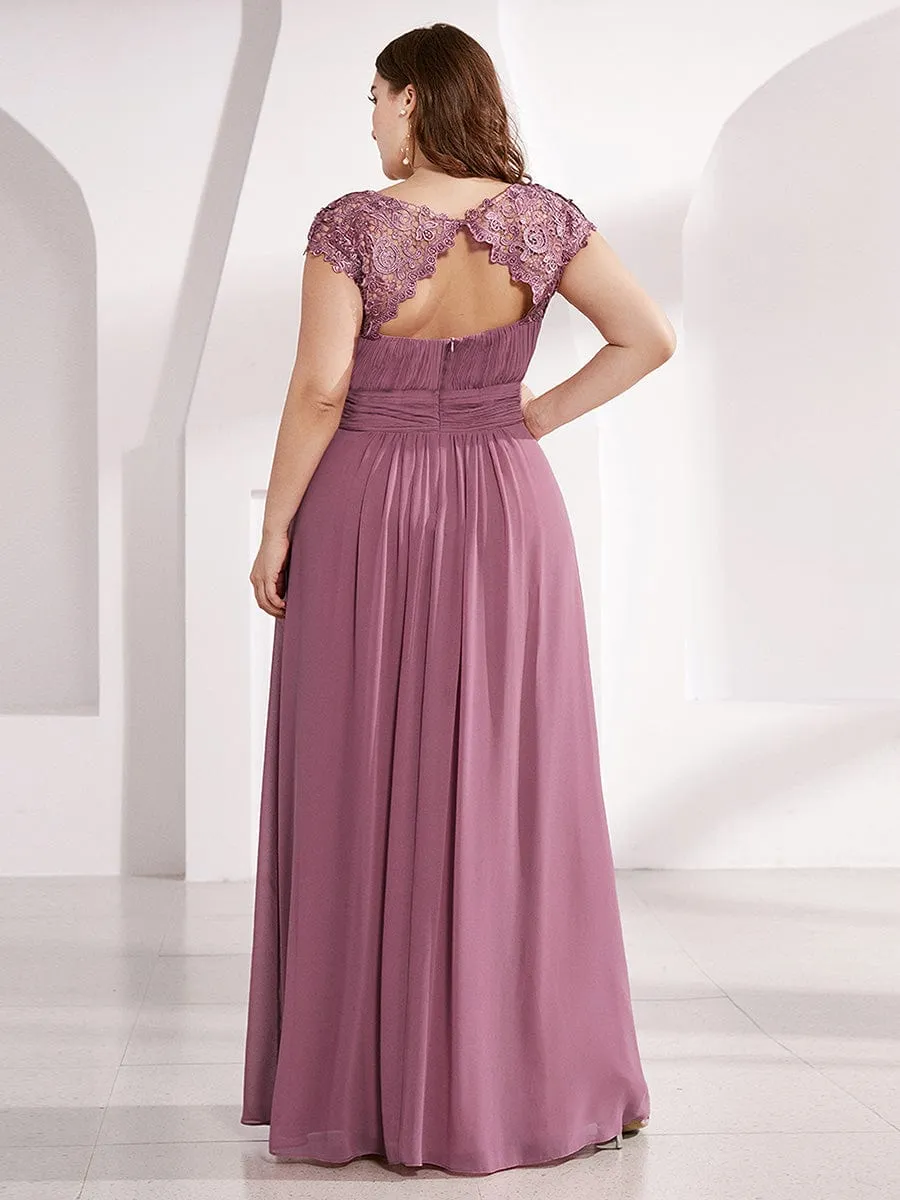 Flattering A-Line Chiffon Lace Evening Dress for Wedding with Cap Sleeve