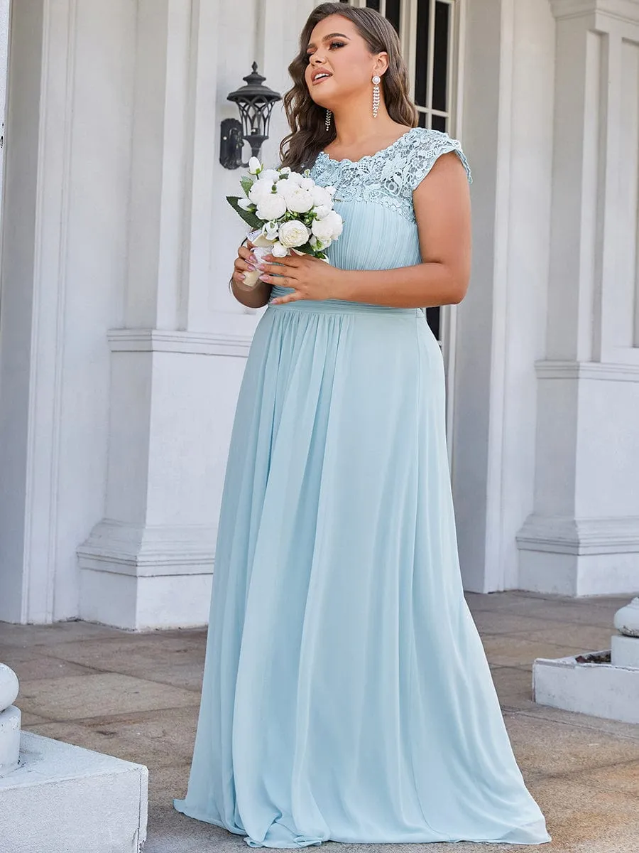 Flattering A-Line Chiffon Lace Evening Dress for Wedding with Cap Sleeve