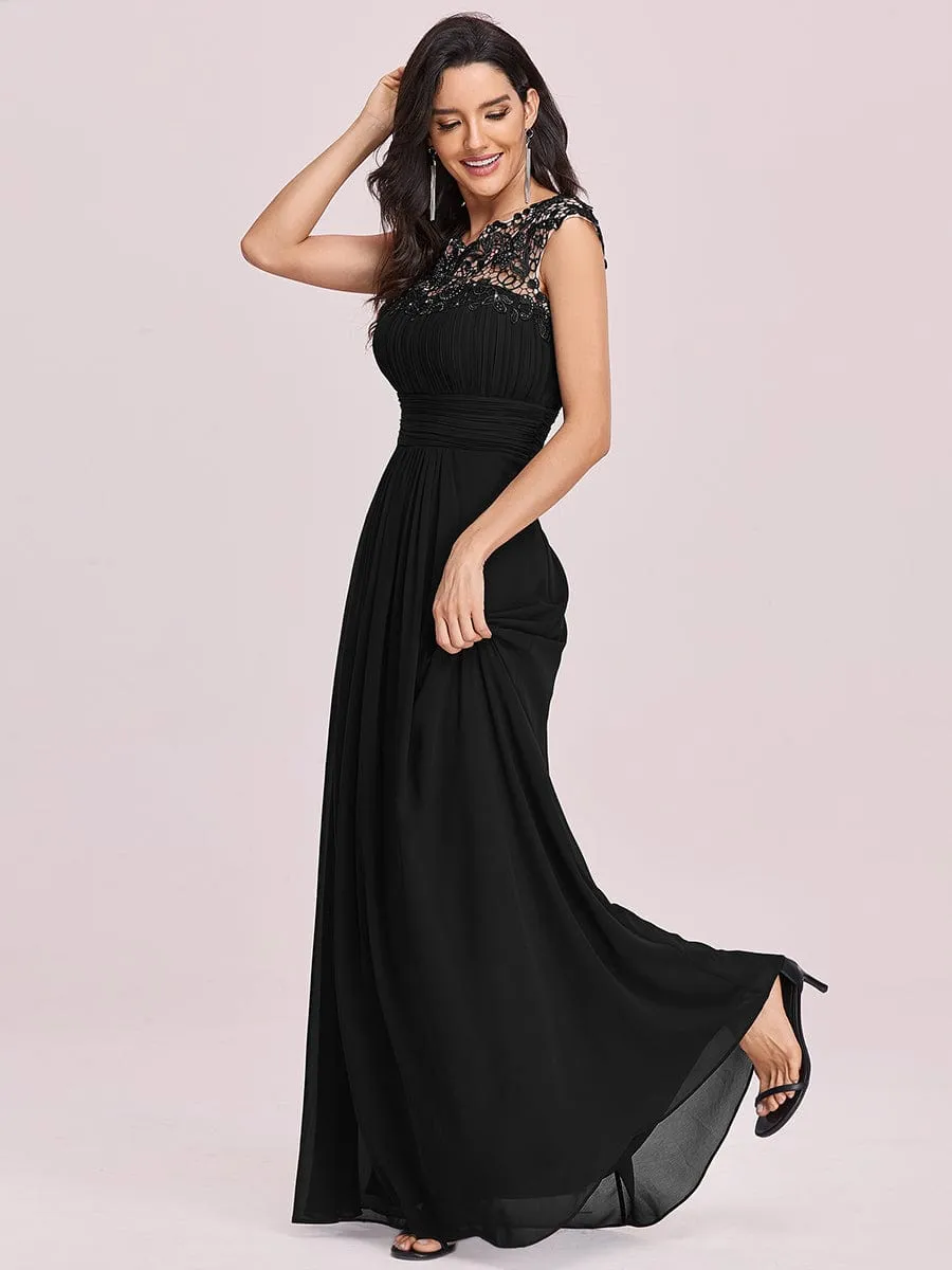 Flattering A-Line Chiffon Lace Evening Dress for Wedding with Cap Sleeve