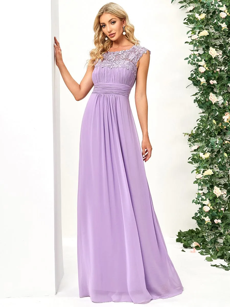 Flattering A-Line Chiffon Lace Evening Dress for Wedding with Cap Sleeve