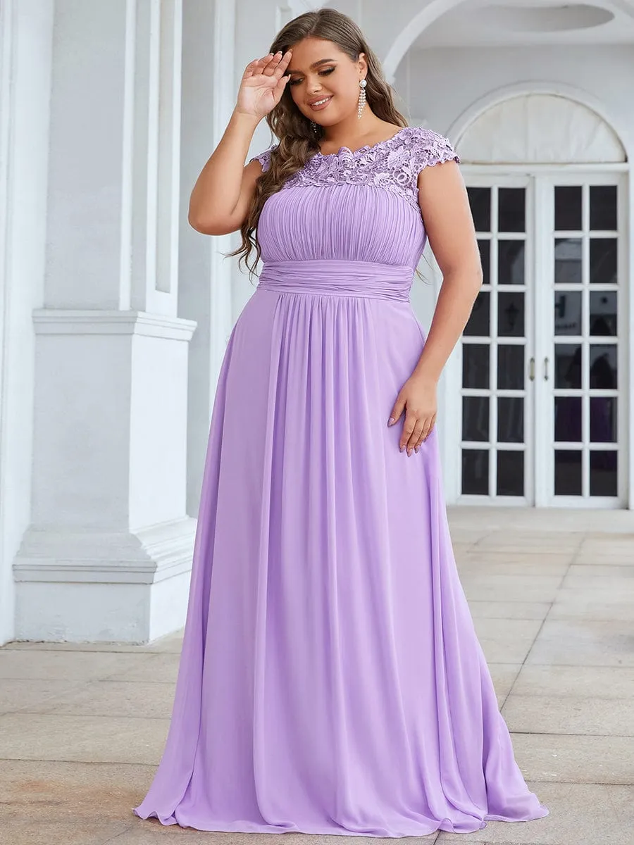 Flattering A-Line Chiffon Lace Evening Dress for Wedding with Cap Sleeve