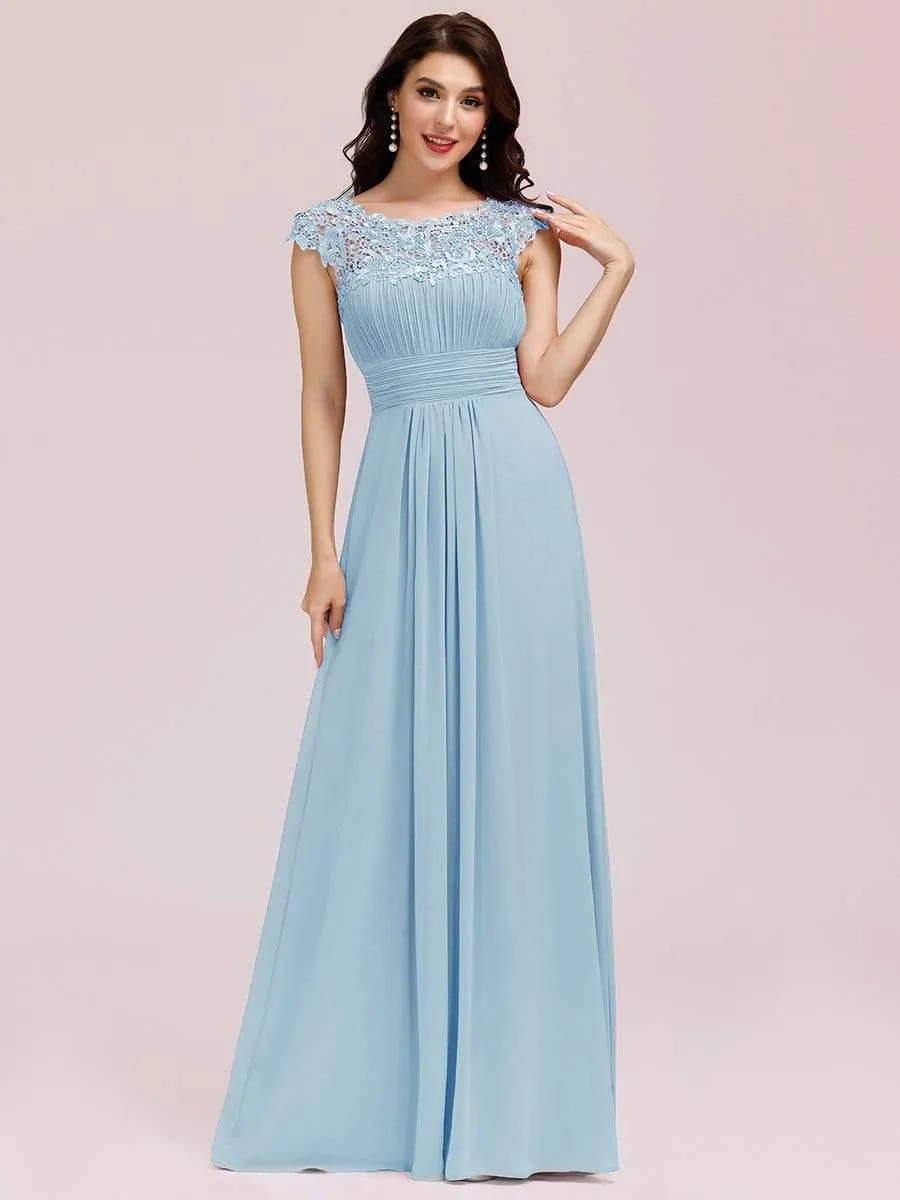Flattering A-Line Chiffon Lace Evening Dress for Wedding with Cap Sleeve