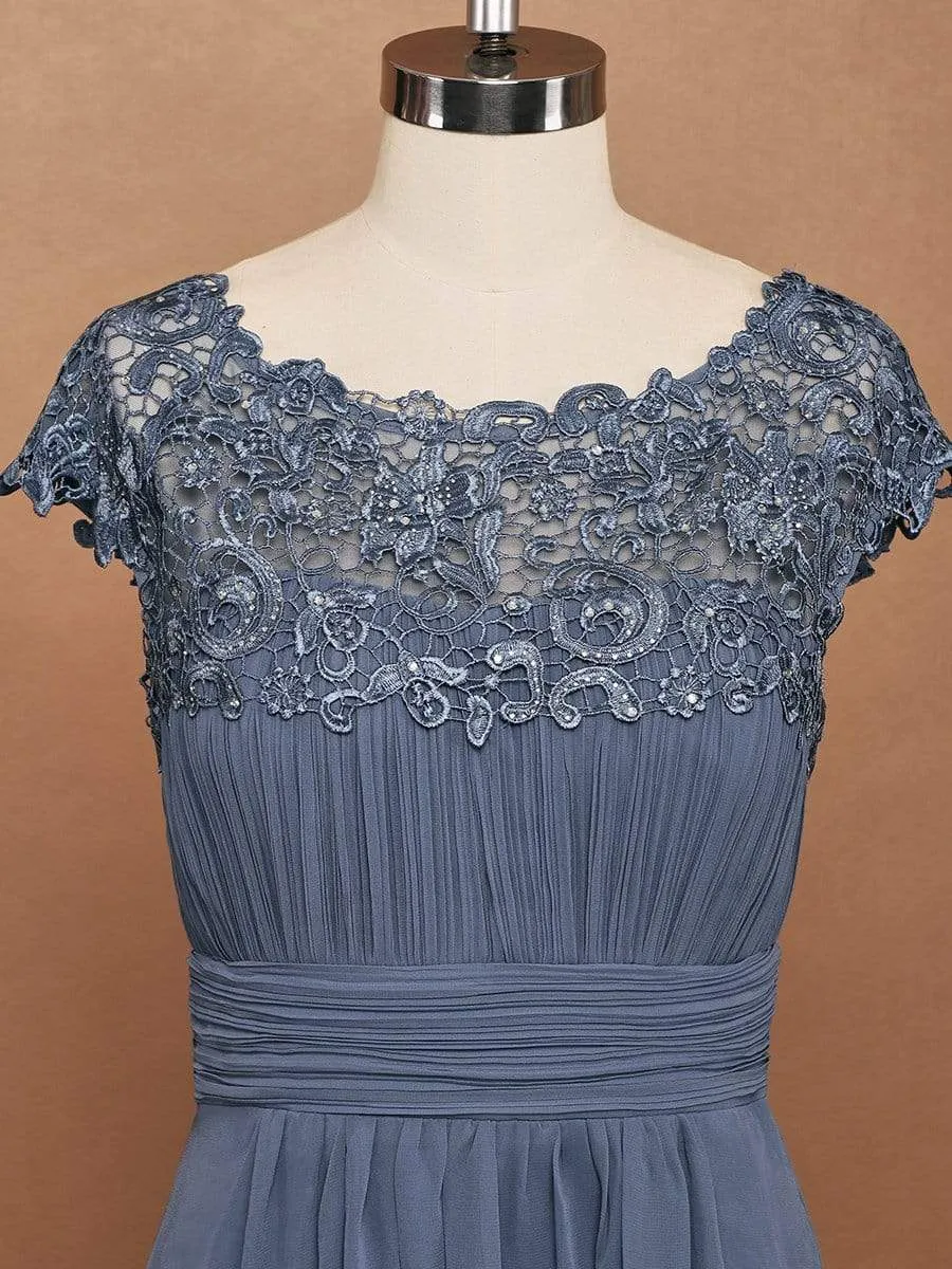 Flattering A-Line Chiffon Lace Evening Dress for Wedding with Cap Sleeve