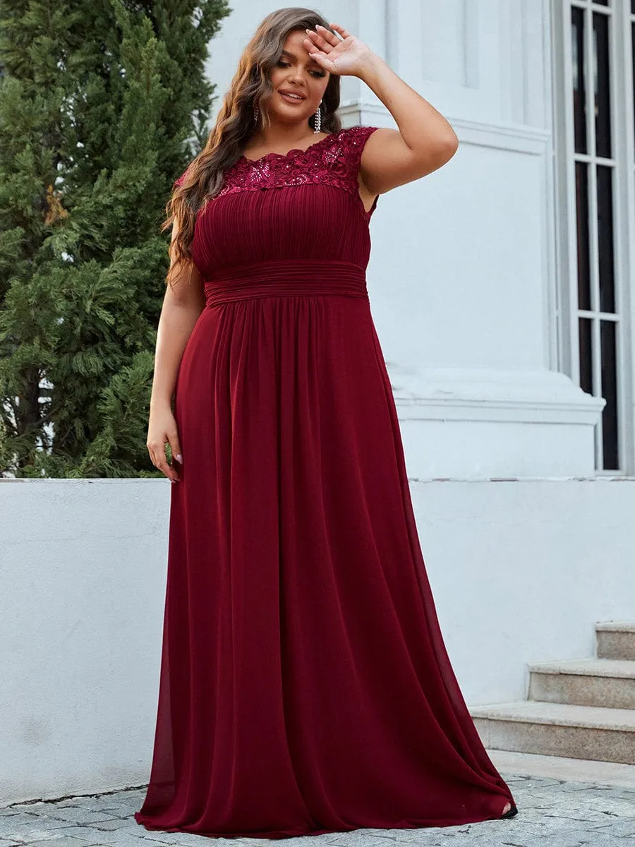 Flattering A-Line Chiffon Lace Evening Dress for Wedding with Cap Sleeve