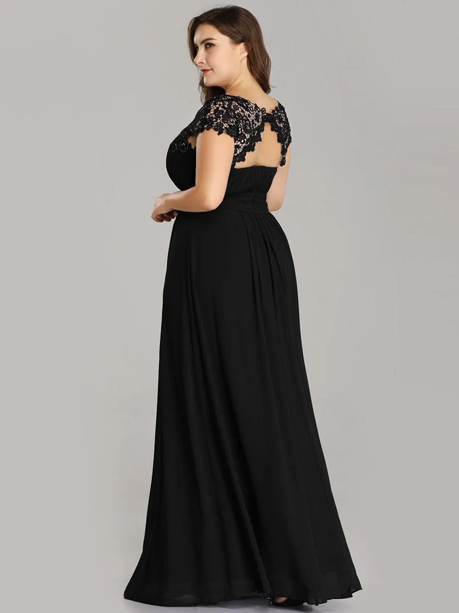 Flattering A-Line Chiffon Lace Evening Dress for Wedding with Cap Sleeve
