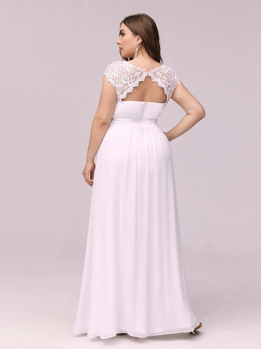 Flattering A-Line Chiffon Lace Evening Dress for Wedding with Cap Sleeve