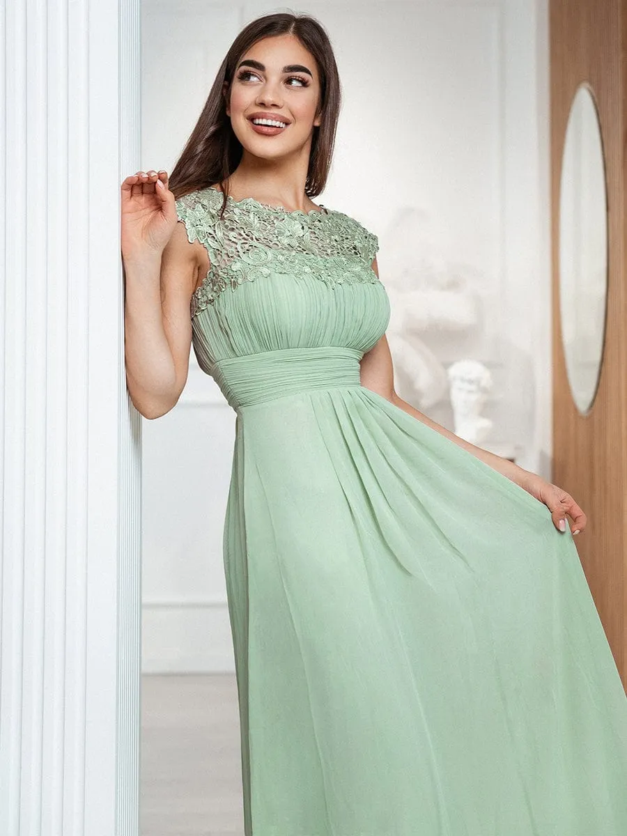 Flattering A-Line Chiffon Lace Evening Dress for Wedding with Cap Sleeve