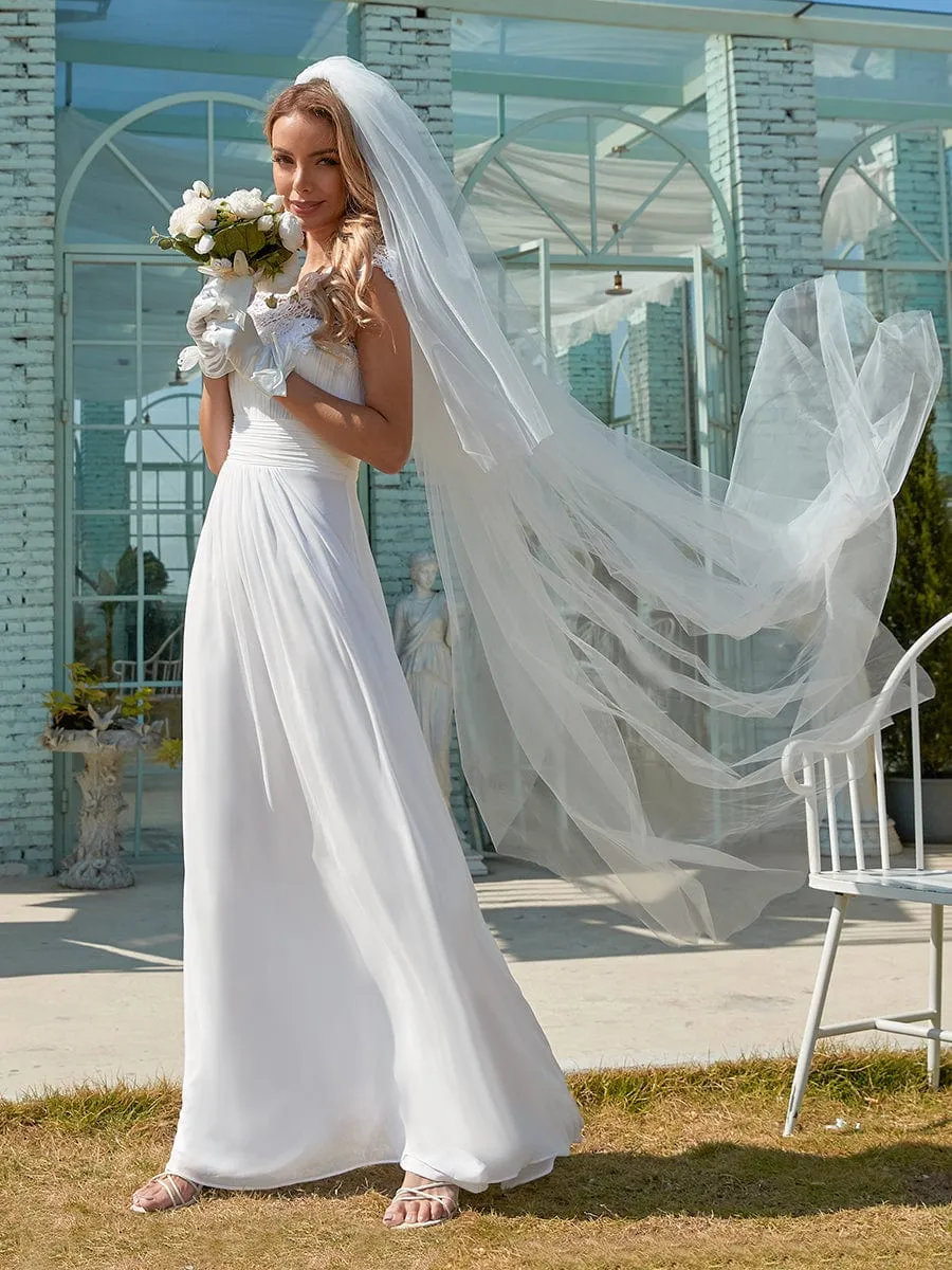 Flattering A-Line Chiffon Lace Evening Dress for Wedding with Cap Sleeve