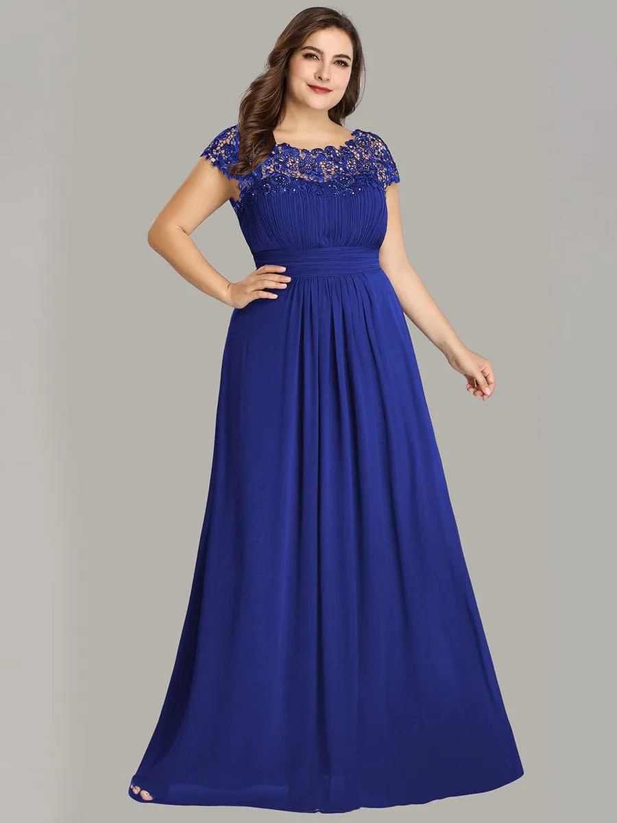 Flattering A-Line Chiffon Lace Evening Dress for Wedding with Cap Sleeve