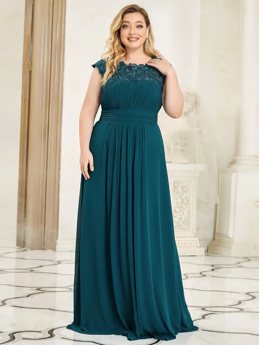 Flattering A-Line Chiffon Lace Evening Dress for Wedding with Cap Sleeve