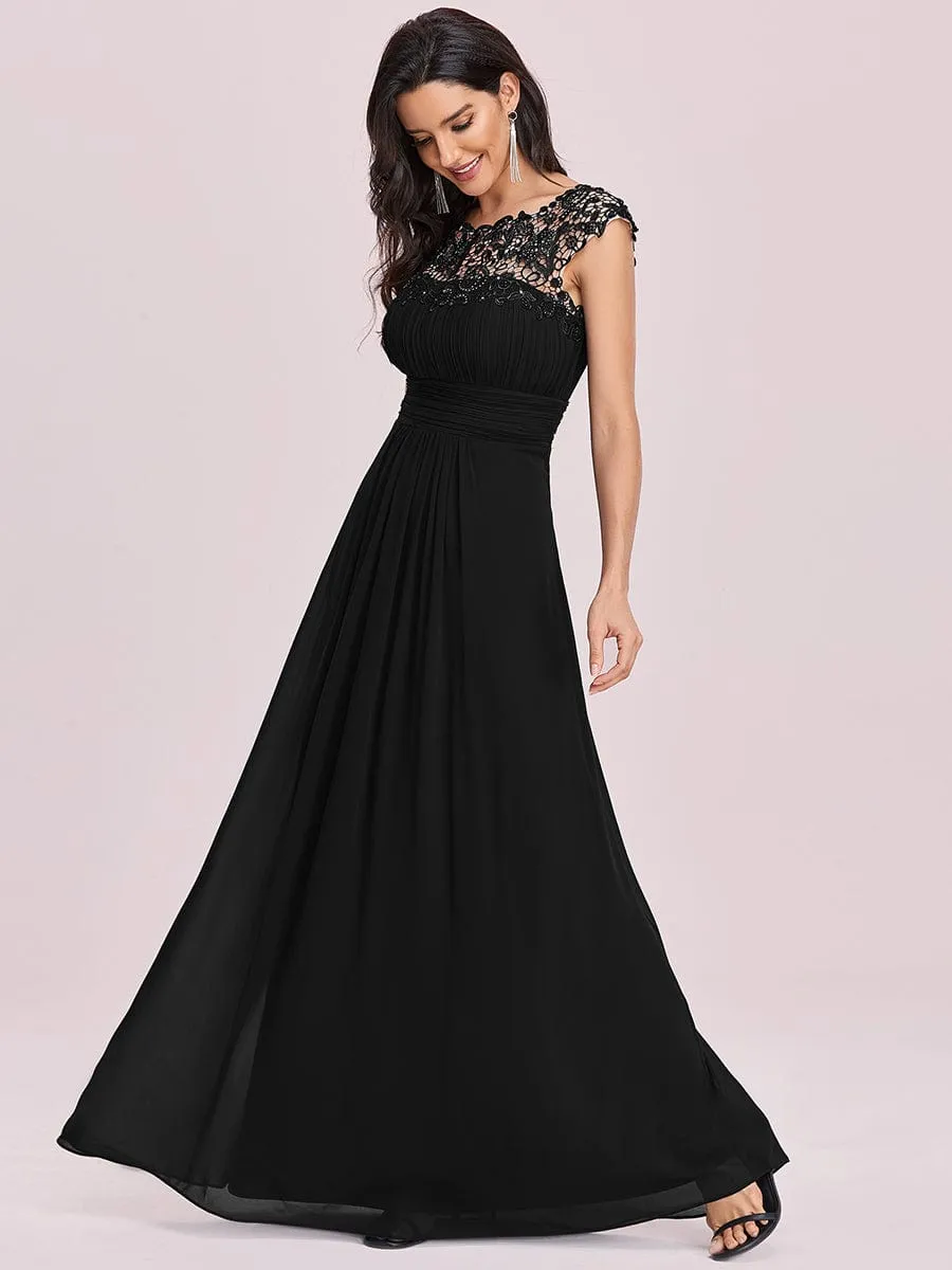 Flattering A-Line Chiffon Lace Evening Dress for Wedding with Cap Sleeve
