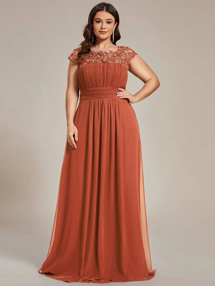 Flattering A-Line Chiffon Lace Evening Dress for Wedding with Cap Sleeve