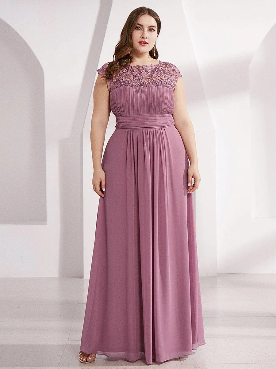 Flattering A-Line Chiffon Lace Evening Dress for Wedding with Cap Sleeve