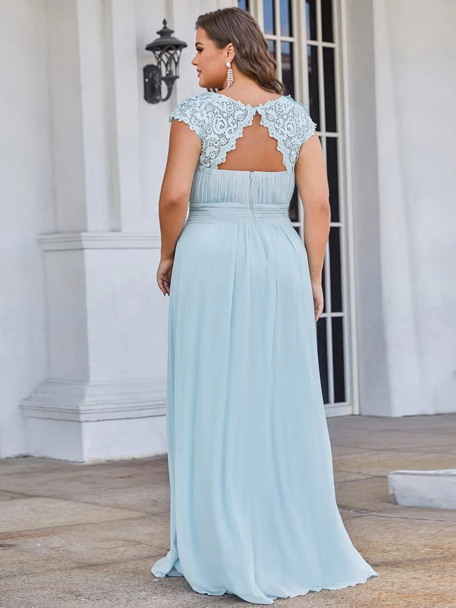 Flattering A-Line Chiffon Lace Evening Dress for Wedding with Cap Sleeve