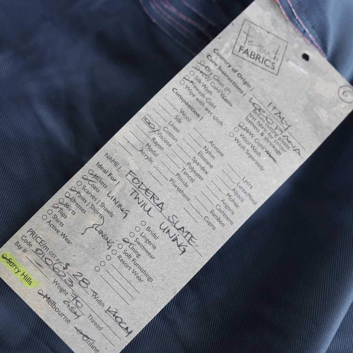 Fodera Slate Twill Lining