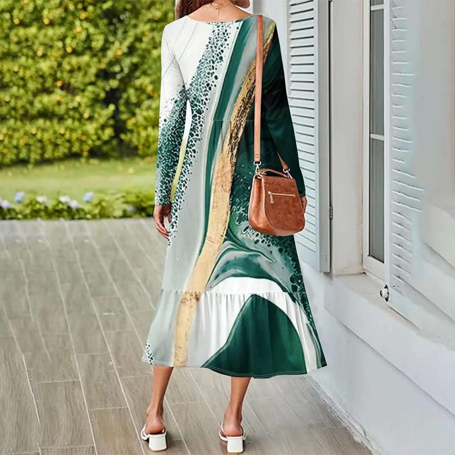Formal Long Sleeve Midi Dress for Women Casual Trendy Plus Size Smocked Flowy Elegant Floral A Line Party Dress