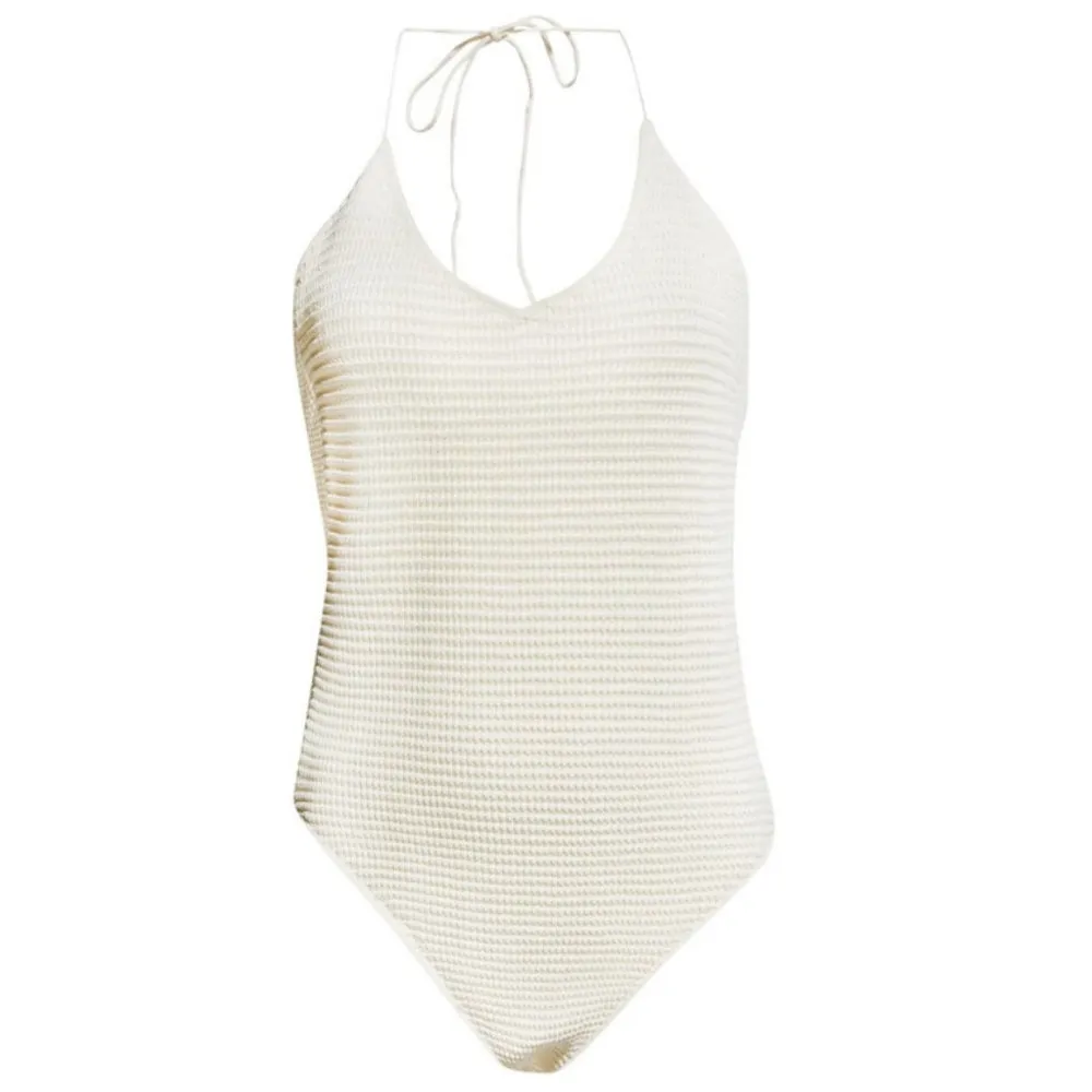 FRAME Crochet Halter Bodysuit
