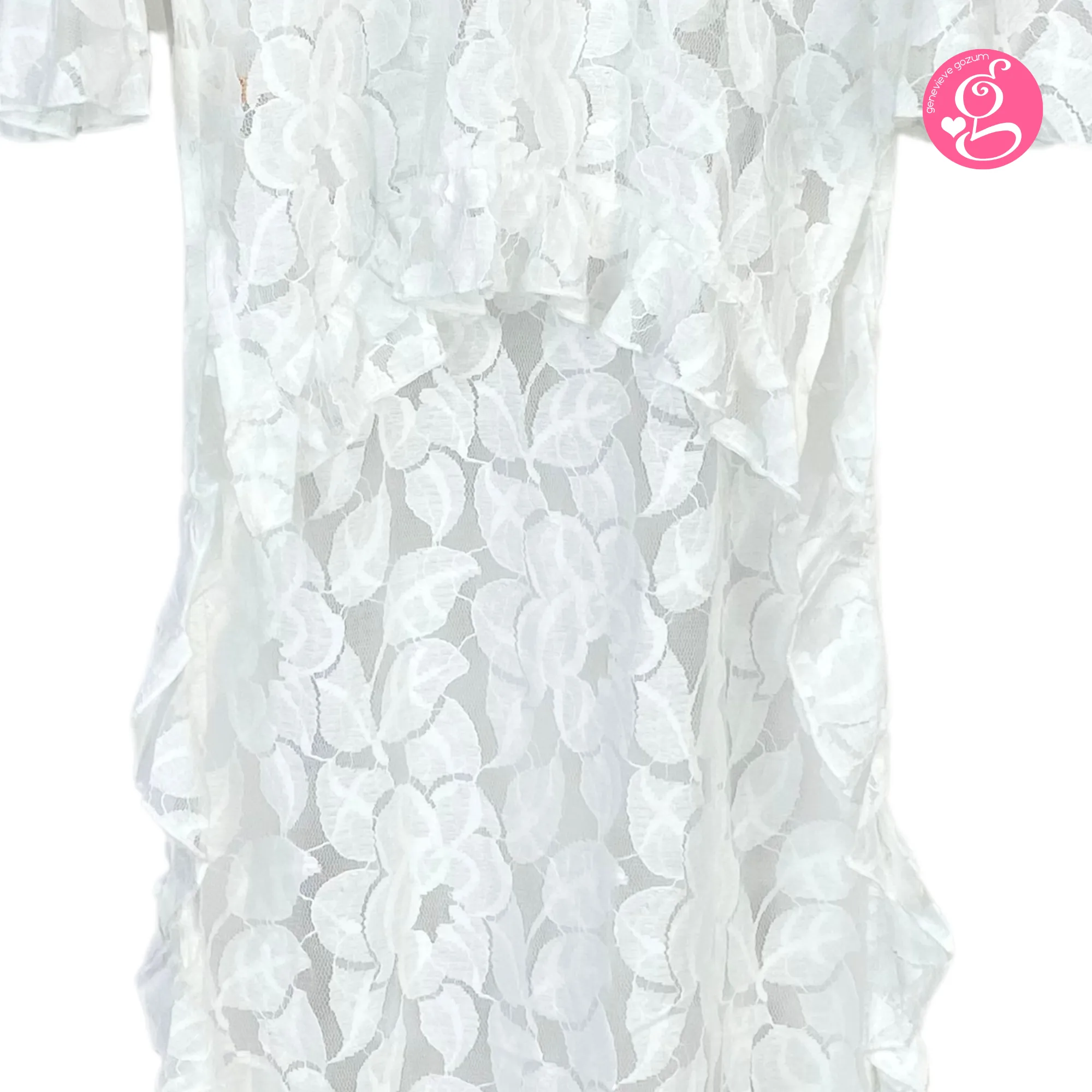 Genevieve Gozum Wildflower Lace High Low Tunic with Tie Neck