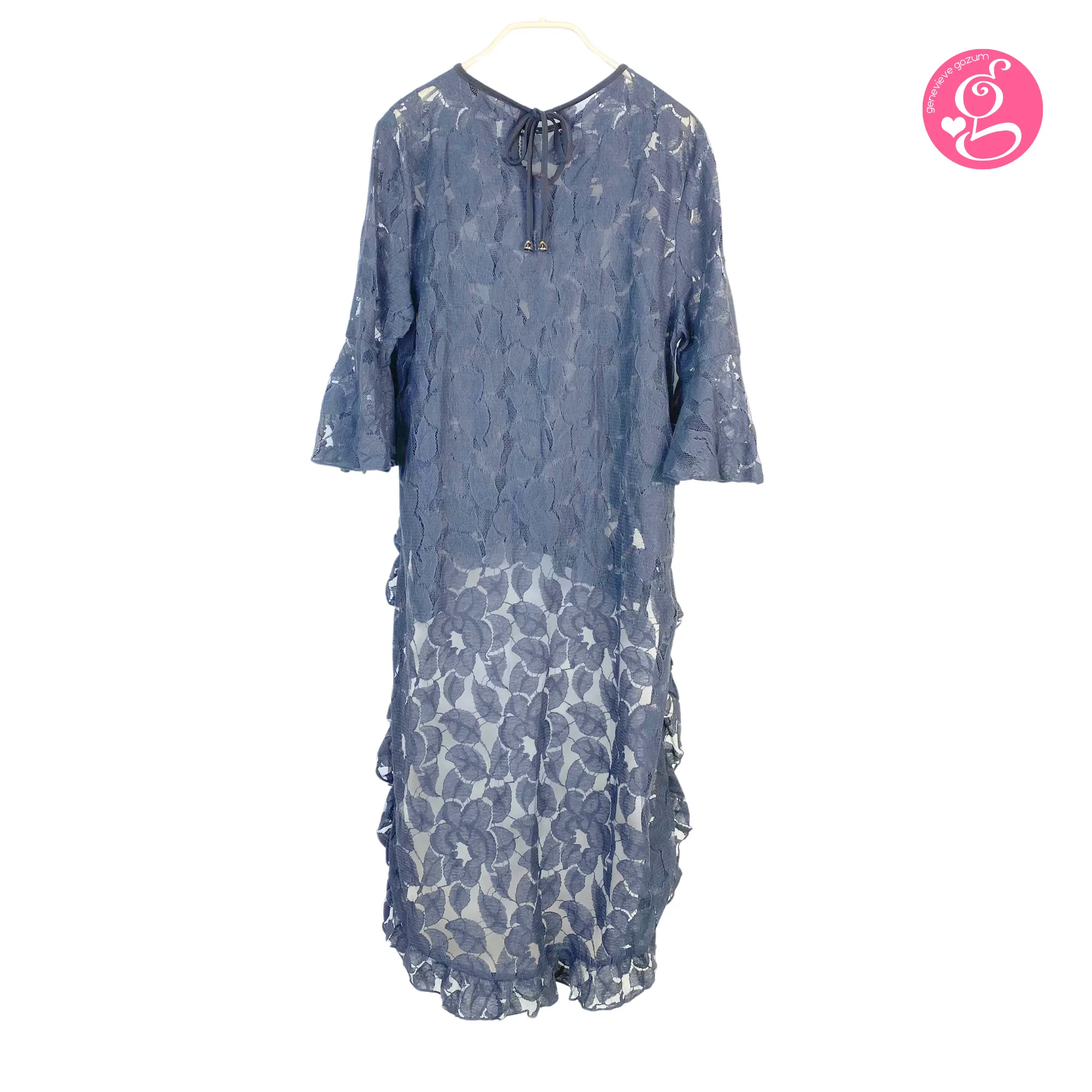 Genevieve Gozum Wildflower Lace High Low Tunic with Tie Neck