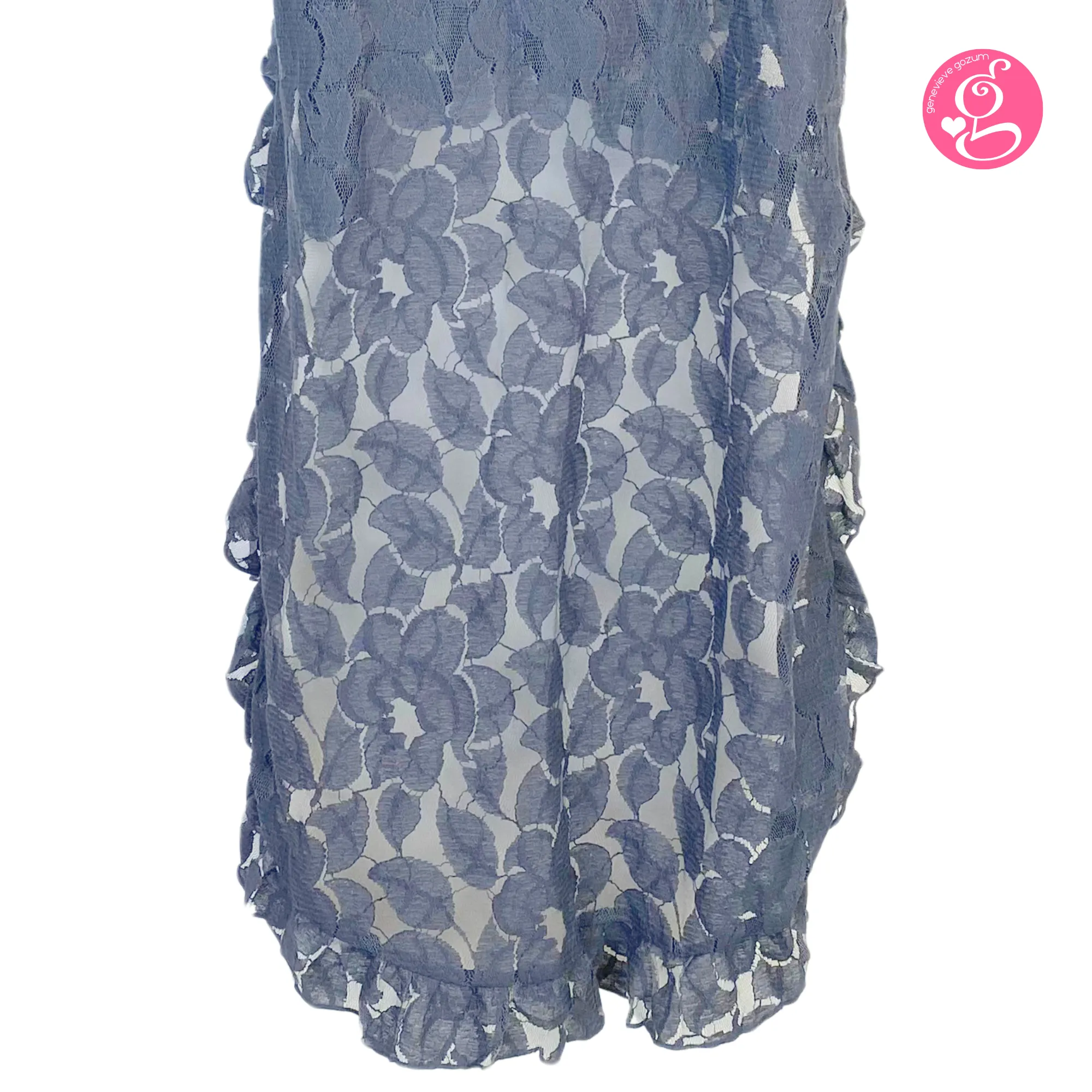 Genevieve Gozum Wildflower Lace High Low Tunic with Tie Neck