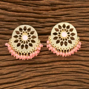 Gold Plated Stud With Light Pink Beads