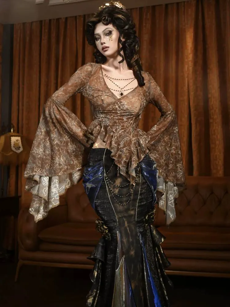 Gothic Bell Sleeve Lace Top