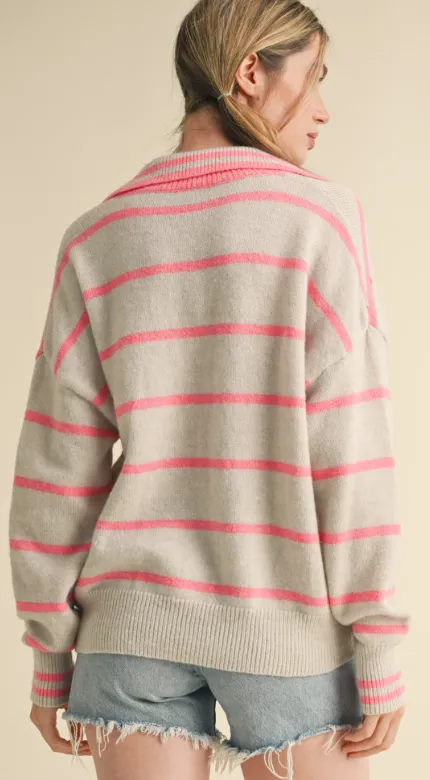 Grey & Pink Striped Sweater