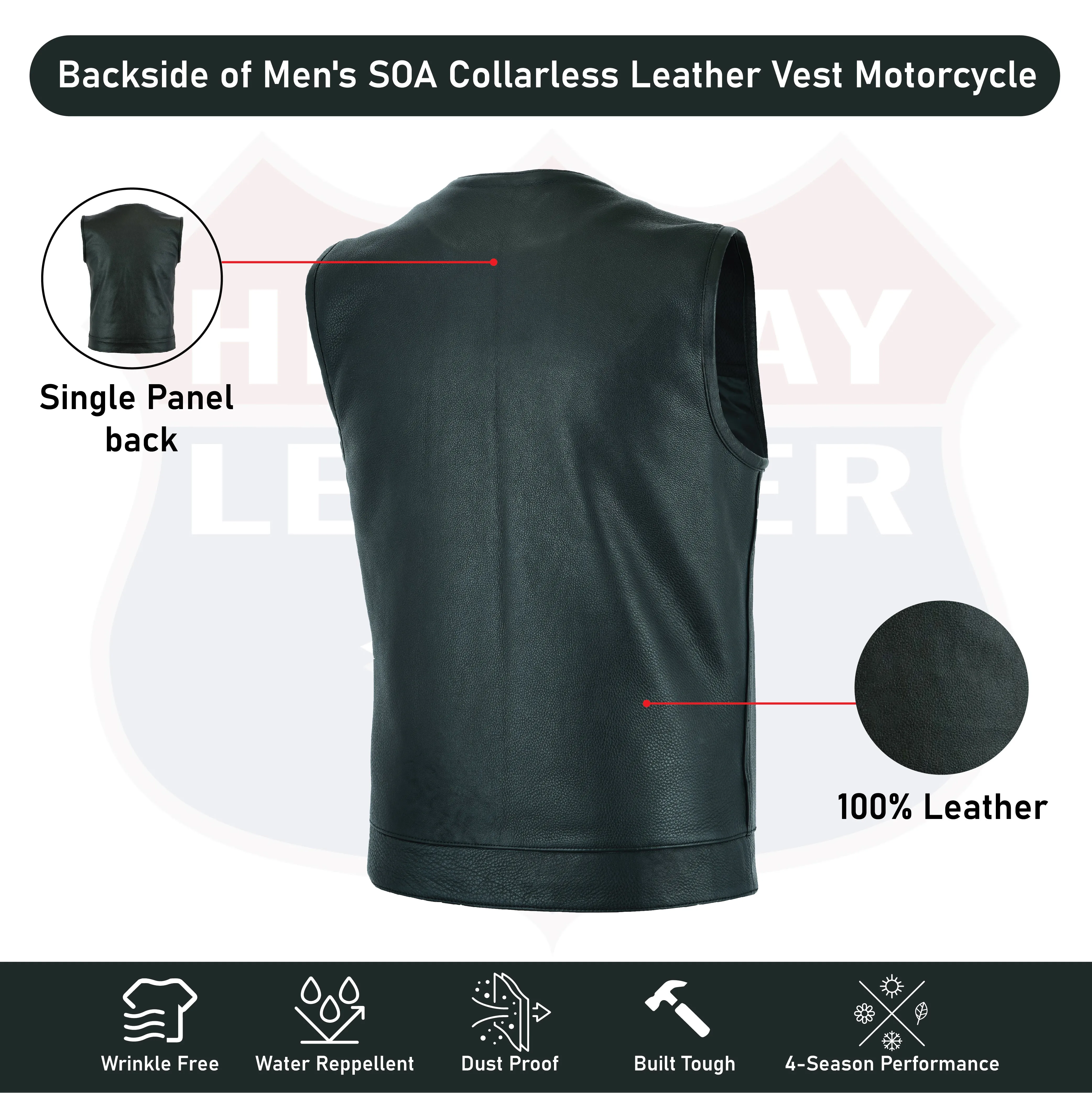 Highway Leather Tifton Motorcycle Vest, Gun pockets, SOA Club, Hardcore Biker Vest