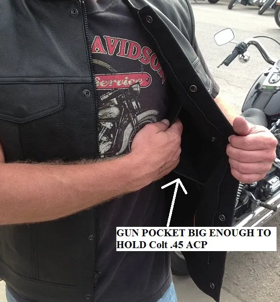 Highway Leather Tifton Motorcycle Vest, Gun pockets, SOA Club, Hardcore Biker Vest