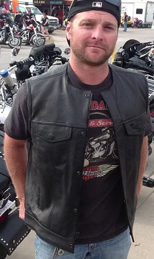 Highway Leather Tifton Motorcycle Vest, Gun pockets, SOA Club, Hardcore Biker Vest