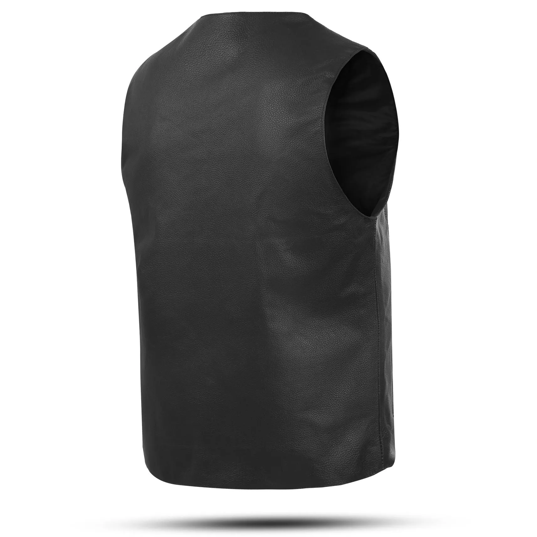 HL3700SPT Men's Black Leather Classic V-Neck Motorcycle Rider Vest