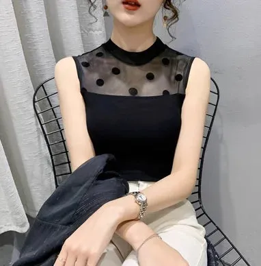 Korean Fashion Casual Mesh Tank Tops For Women Summer Style