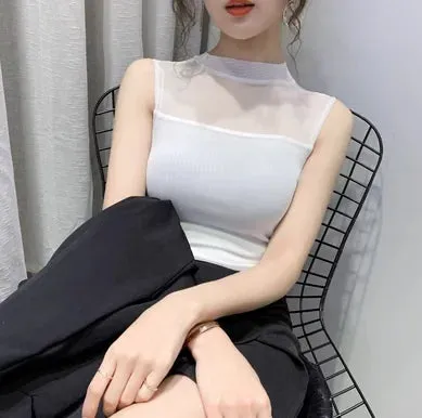 Korean Fashion Casual Mesh Tank Tops For Women Summer Style