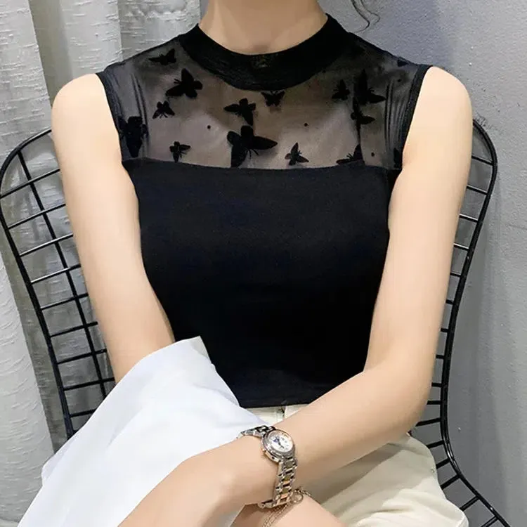 Korean Fashion Casual Mesh Tank Tops For Women Summer Style