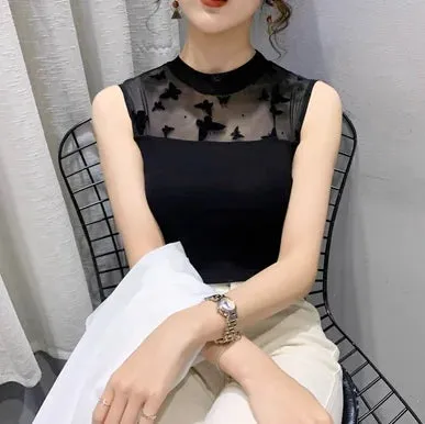 Korean Fashion Casual Mesh Tank Tops For Women Summer Style