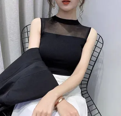 Korean Fashion Casual Mesh Tank Tops For Women Summer Style