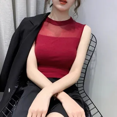 Korean Fashion Casual Mesh Tank Tops For Women Summer Style