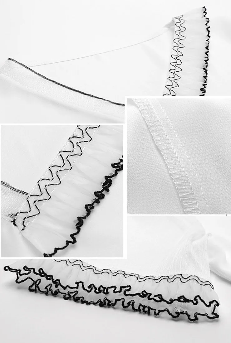 Lace Loose Chiffon Short Sleeve Blouse