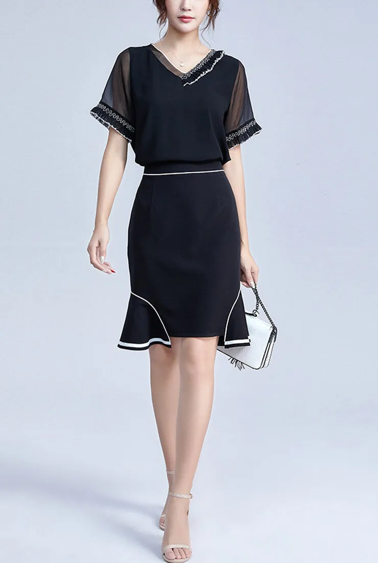 Lace Loose Chiffon Short Sleeve Blouse