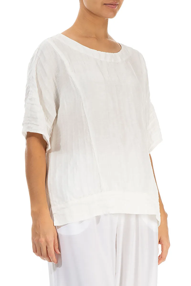 Longer Back Crinkled Off White Silk Blouse