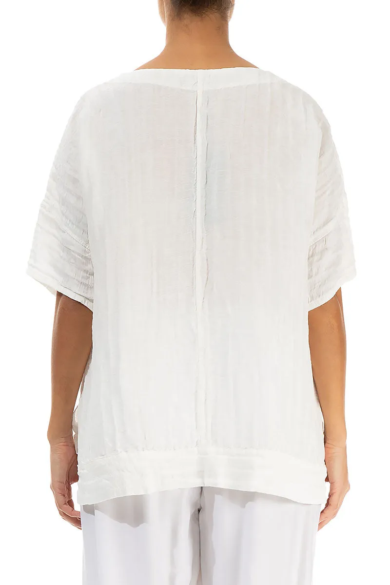 Longer Back Crinkled Off White Silk Blouse