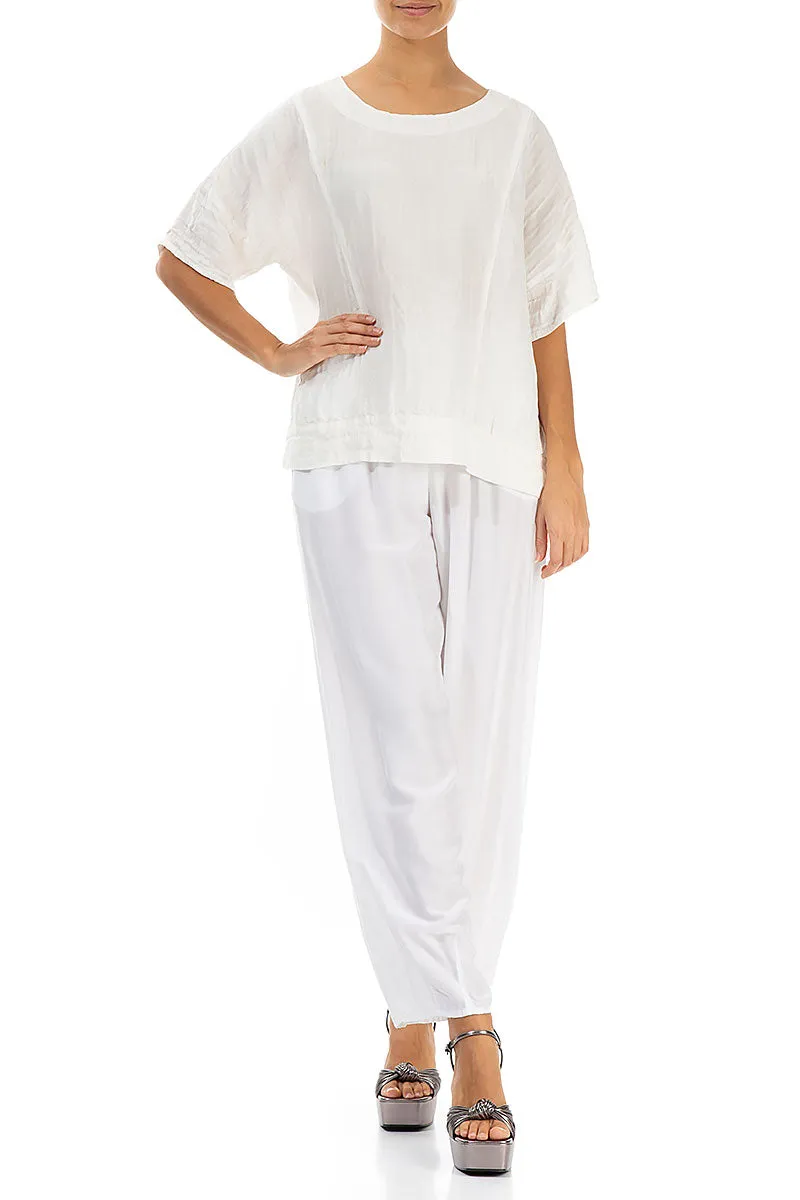 Longer Back Crinkled Off White Silk Blouse