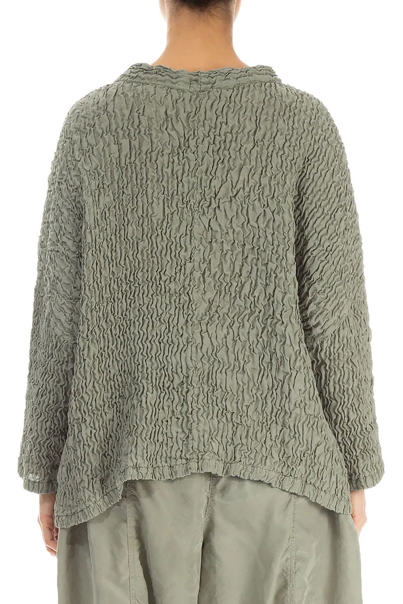 Loose Boxy Forest Mist Crinkled Silk Blouse