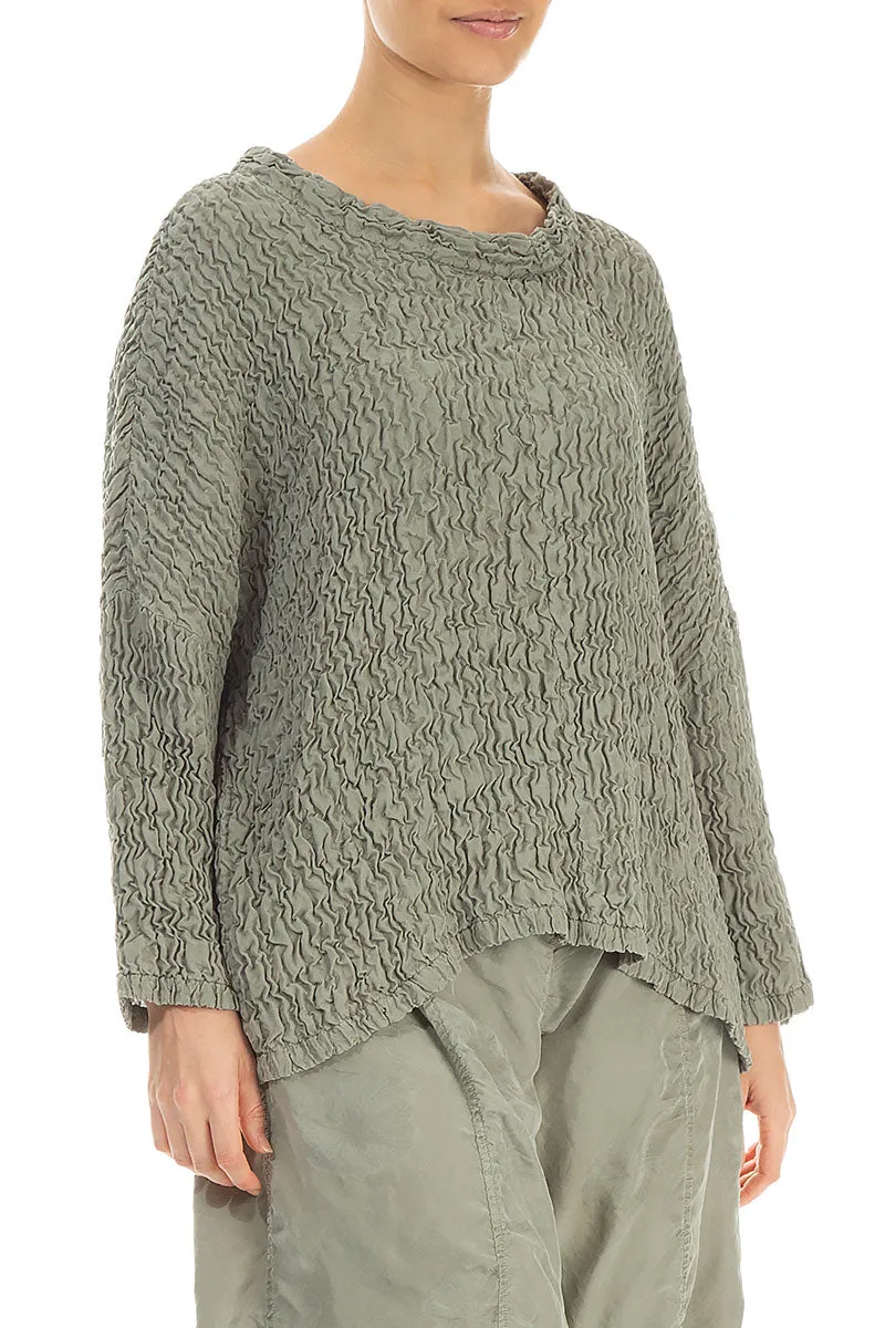 Loose Boxy Forest Mist Crinkled Silk Blouse