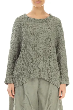 Loose Boxy Forest Mist Crinkled Silk Blouse