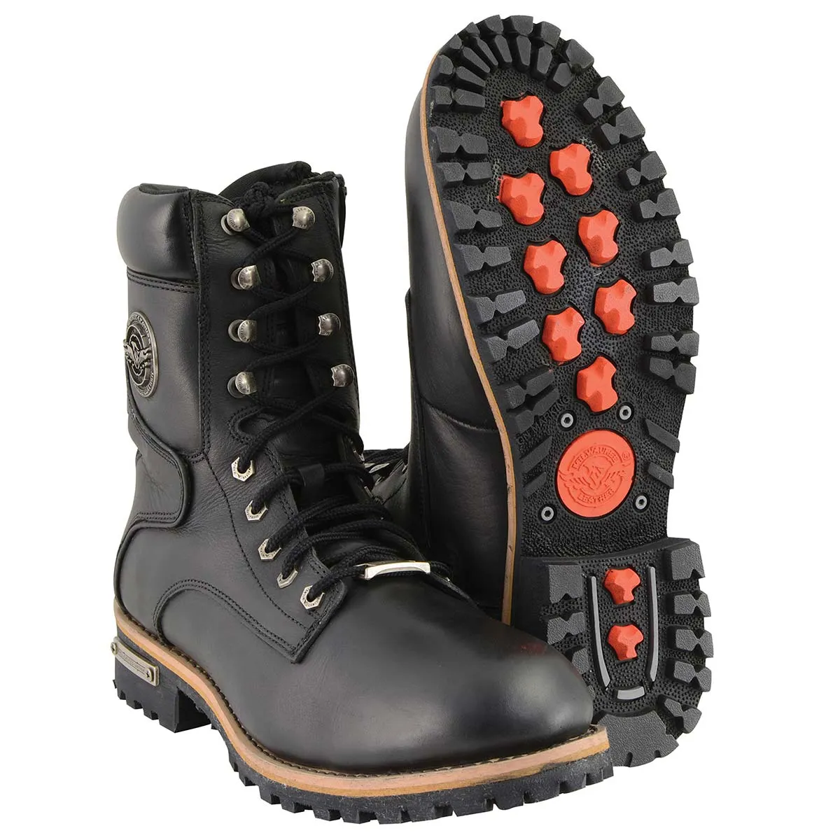 MBM9095 Mens Classic Black Logger Lace-Up Boots with Side Zipper