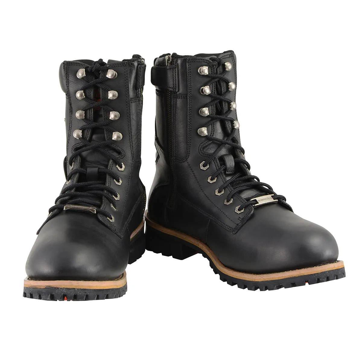 MBM9095 Mens Classic Black Logger Lace-Up Boots with Side Zipper